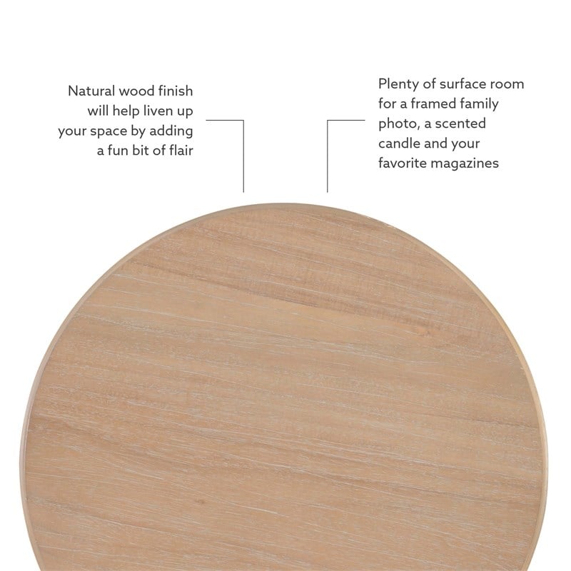 Pemberly Row Round Spindle Side Table in Natural Finished Rubberwood
