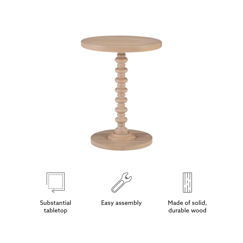 Pemberly Row Round Spindle Side Table in Natural Finished Rubberwood