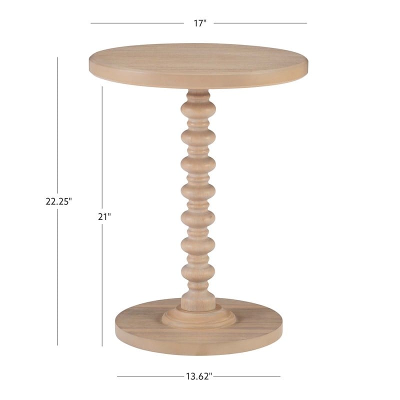 Pemberly Row Round Spindle Side Table in Natural Finished Rubberwood