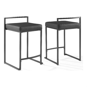 Pemberly Row 24.25&quot Metal Counter Stool in Matte Black (Set of 2)