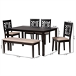 Pemberly Row Olympia 6-Piece Wood Dining Set in Beige and Espresso Brown