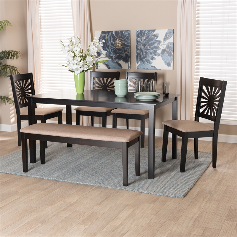 Pemberly Row Olympia 6-Piece Wood Dining Set in Beige and Espresso Brown