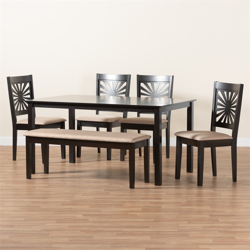Pemberly Row Olympia 6-Piece Wood Dining Set in Beige and Espresso Brown
