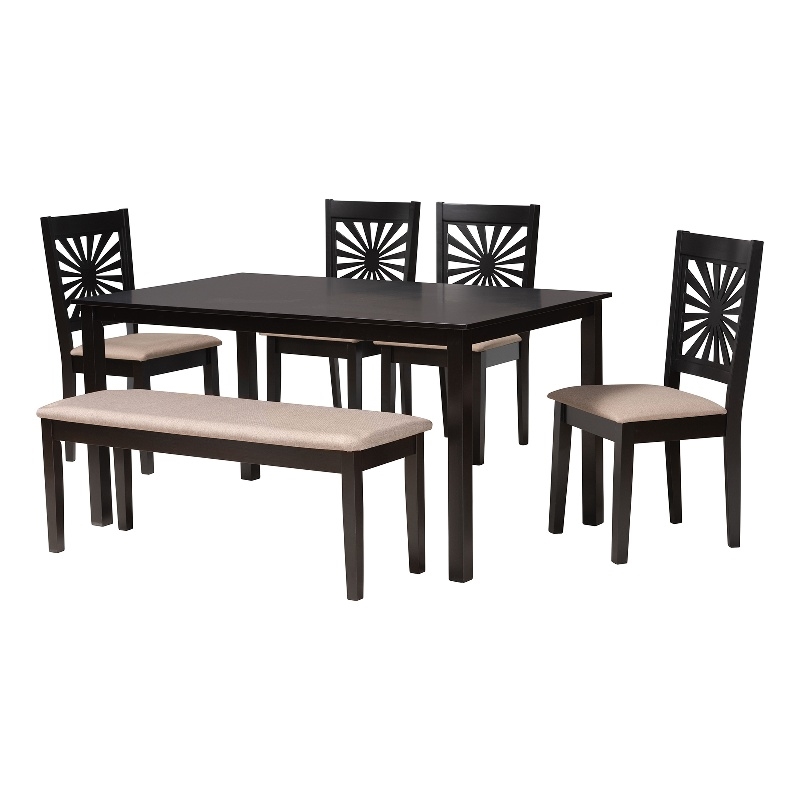 Pemberly Row Olympia 6-Piece Wood Dining Set in Beige and Espresso Brown