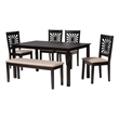 Pemberly Row Olympia 6-Piece Wood Dining Set in Beige and Espresso Brown