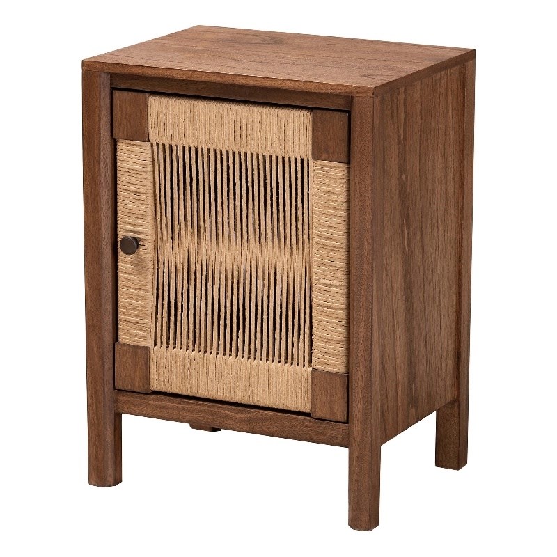 Pemberly Row Walnut Brown Bayur Wood Nightstand with Rope Webbing
