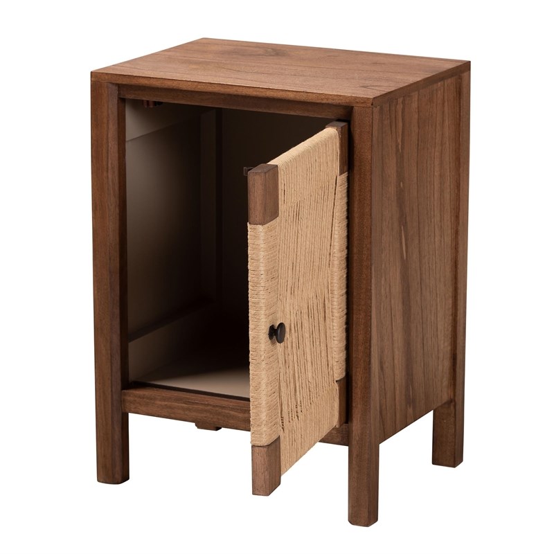 Pemberly Row Walnut Brown Bayur Wood Nightstand with Rope Webbing