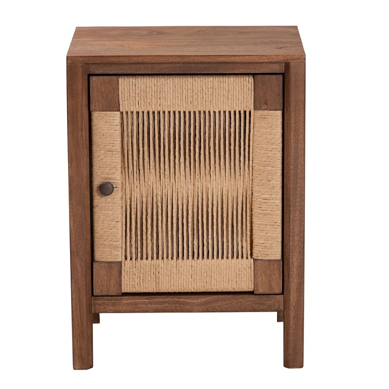 Pemberly Row Walnut Brown Bayur Wood Nightstand with Rope Webbing