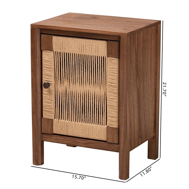 Pemberly Row Walnut Brown Bayur Wood Nightstand with Rope Webbing