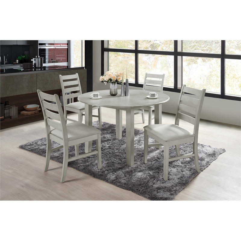 Pemberly Row 5-Piece Round Wood Dining Set with 4 Chairs in Driftwood