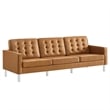 Pemberly Row Tufted Vegan Leather Sofa and Ottoman Set in Silver Tan