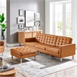 Pemberly Row Tufted Vegan Leather Sofa and Ottoman Set in Silver Tan