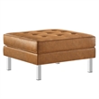 Pemberly Row Tufted Vegan Leather Sofa and Ottoman Set in Silver Tan