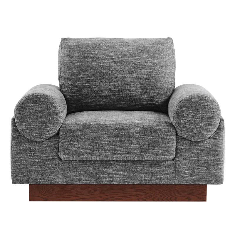 Pemberly Row Upholstered Armchair with Bolster Armrests in Gray