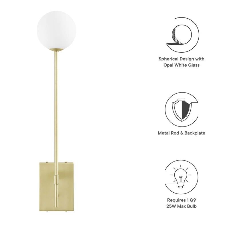 Pemberly Row Metal Wall Sconce with Opal White Glass in Satin Brass