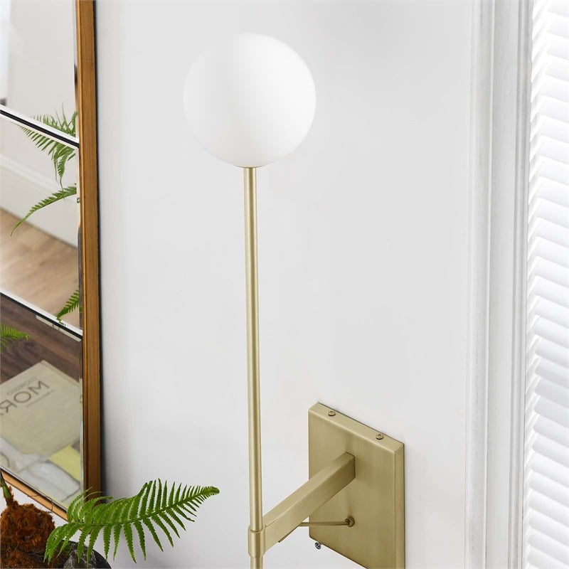Pemberly Row Metal Wall Sconce with Opal White Glass in Satin Brass