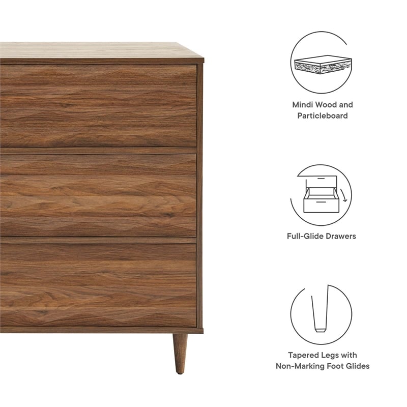 Pemberly Row Mindi Wood 6-Drawer Bedroom Dresser in Walnut
