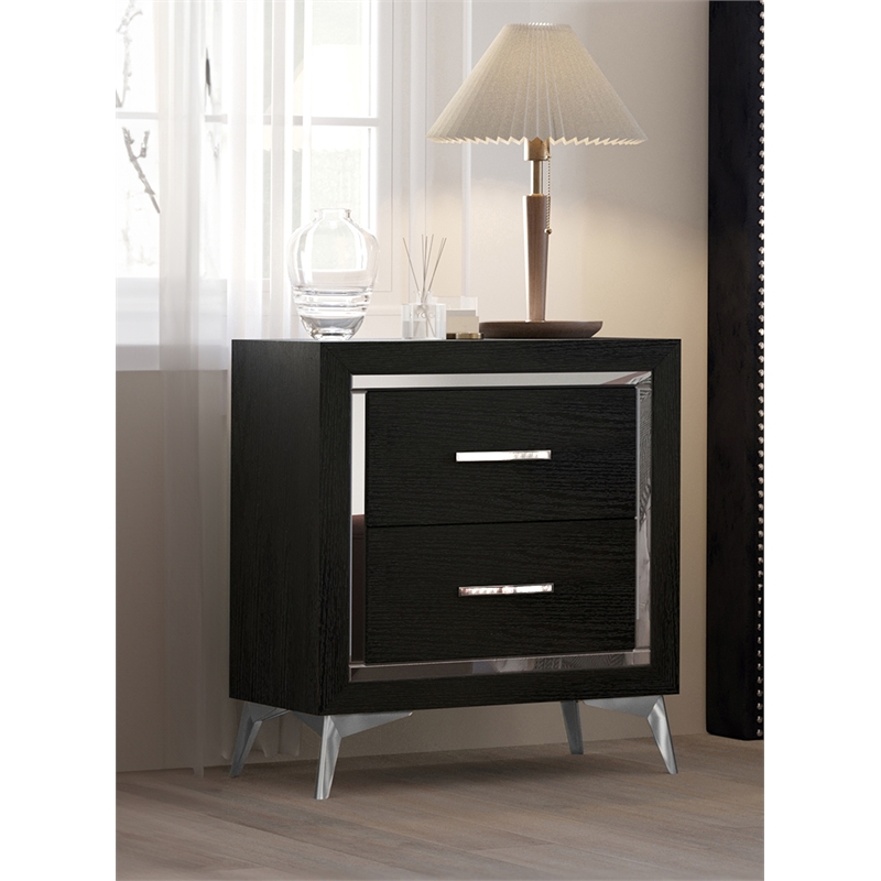 Pemberly Row 2-Drawer Solid Wood Nightstand in Black
