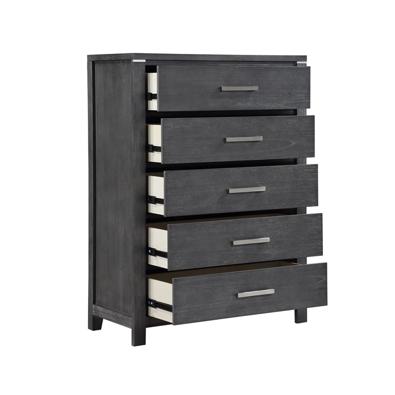 Pemberly Row 5-Drawer Chest in Solid Wood and Charcoal Finish
