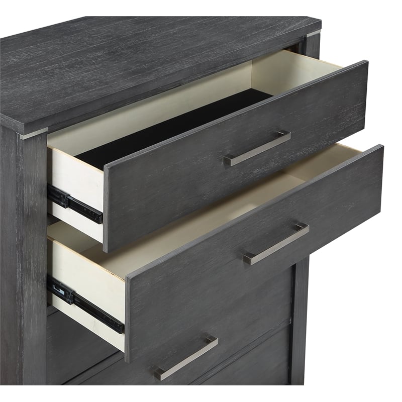 Pemberly Row 5-Drawer Chest in Solid Wood and Charcoal Finish