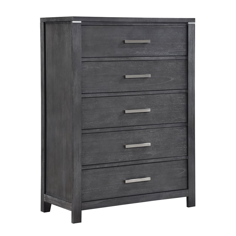 Pemberly Row 5-Drawer Chest in Solid Wood and Charcoal Finish