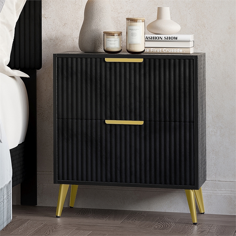 Pemberly Row 2-Drawer Wood Nightstand in Black