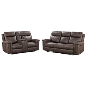 Pemberly Row 2-Piece Polyester Fabric Sofa and Loveseat Set in Mocha