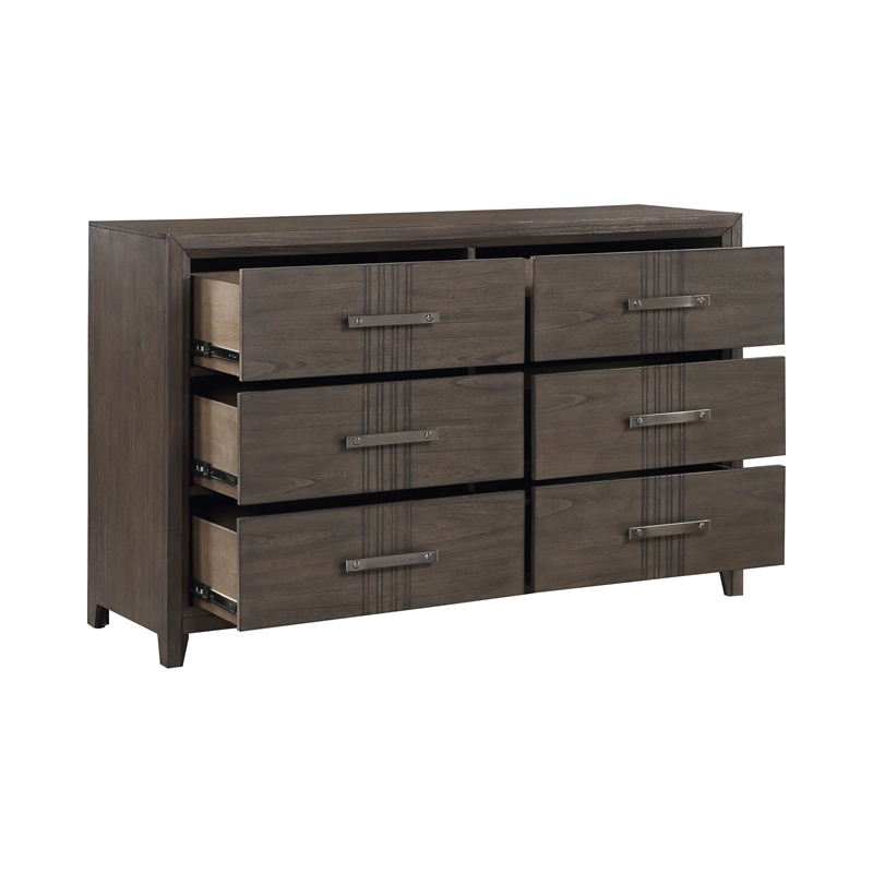Pemberly Row Landon 6-Drawer Solid Wood Dresser in Walnut