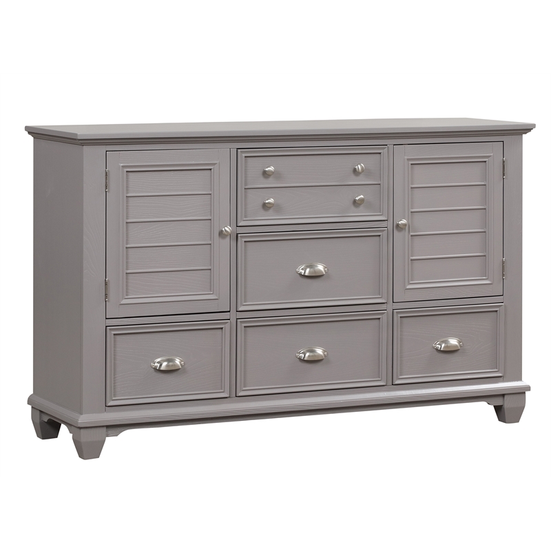 Pemberly Row Jamestown Solid Wood 5-Drawer Gray Bedroom Dresser