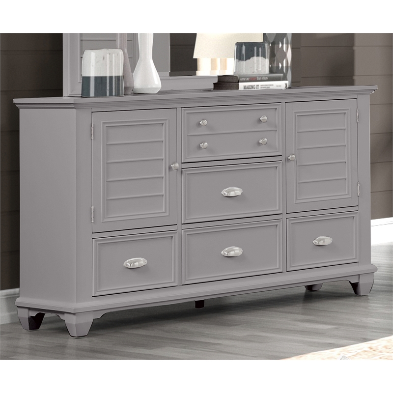 Pemberly Row Jamestown Solid Wood 5-Drawer Gray Bedroom Dresser