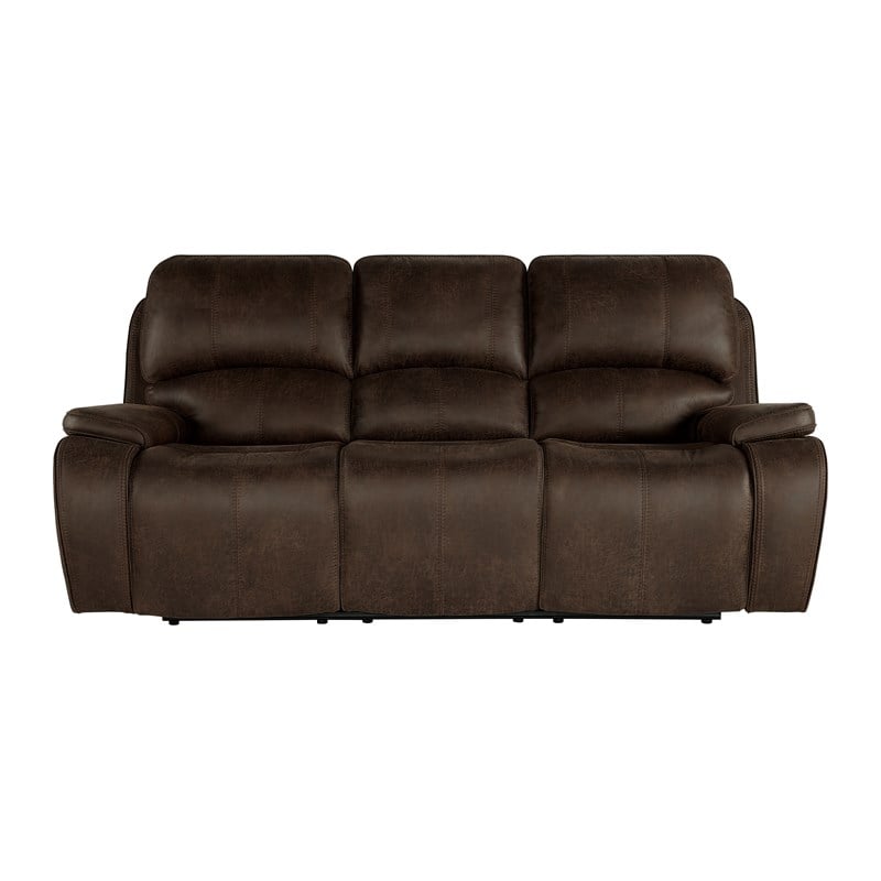 Pemberly Row Dual Recliner Sofa in Rustic Brown Leather-Look Upholstery