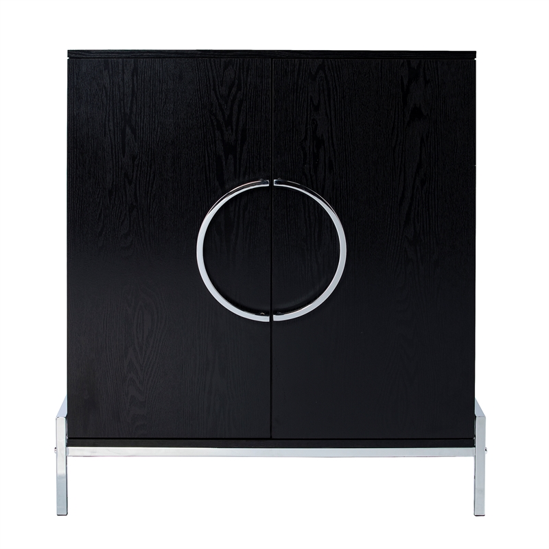 Pemberly Row Engineered Wood and Iron Black Wine Cabinet