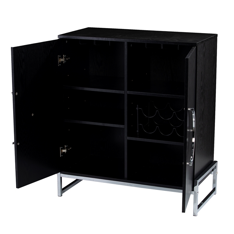Pemberly Row Engineered Wood and Iron Black Wine Cabinet