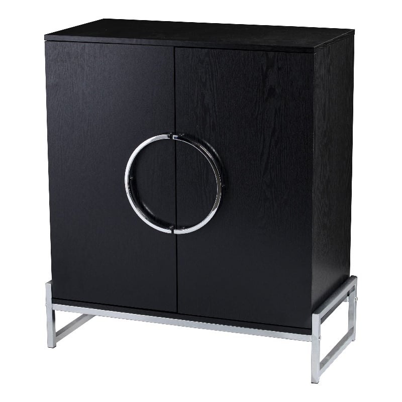 Pemberly Row Engineered Wood and Iron Black Wine Cabinet