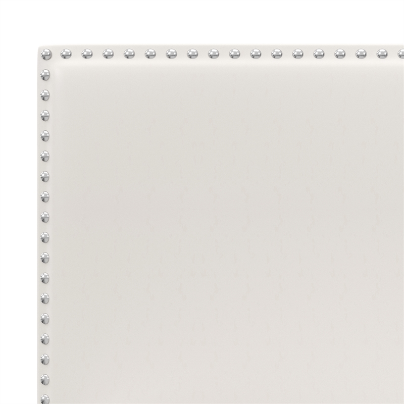 Pemberly Row Full Upholstered Bed in White Faux Leather with Nail Head Trim