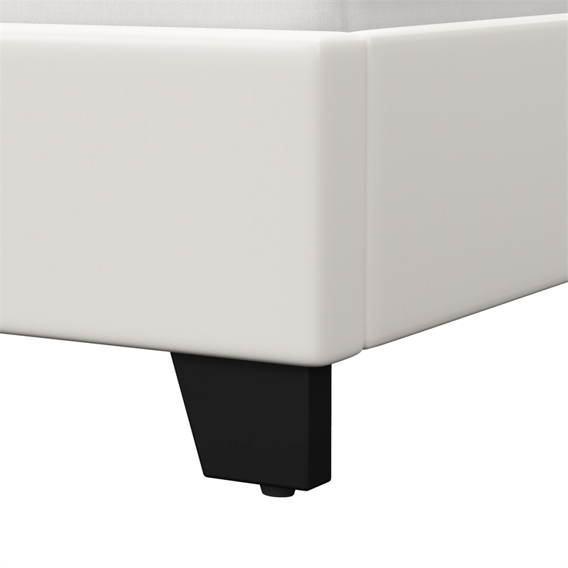 Pemberly Row Full Upholstered Bed in White Faux Leather with Nail Head Trim