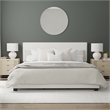 Pemberly Row White Faux Leather Queen Bed with Nail Head Trim