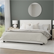 Pemberly Row White Faux Leather Queen Bed with Nail Head Trim