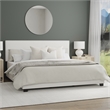 Pemberly Row White Faux Leather Queen Bed with Nail Head Trim