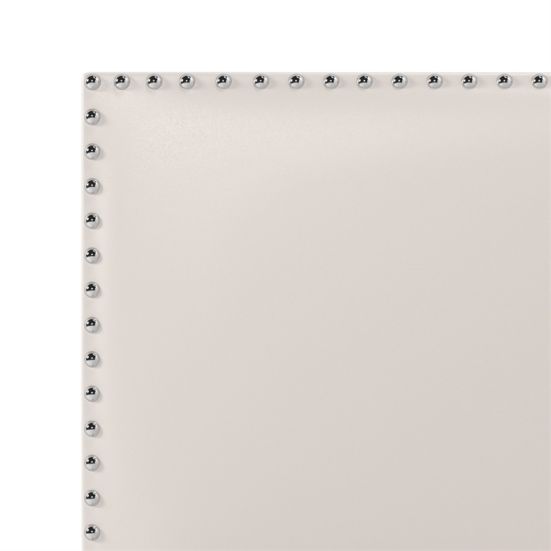 Pemberly Row White Faux Leather Queen Bed with Nail Head Trim
