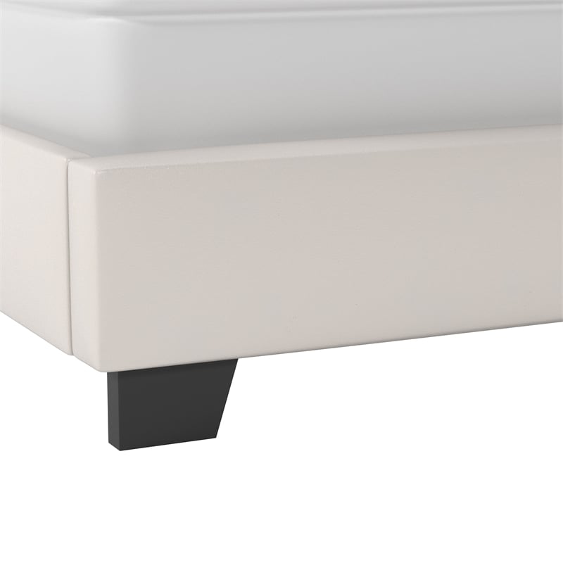 Pemberly Row White Faux Leather Queen Bed with Nail Head Trim
