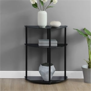 Pemberly Row Three-Tier Half-Circle Hall Table in Black Glass