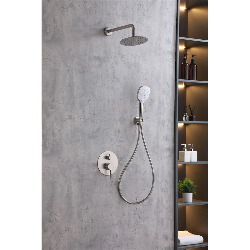 Pemberly Row Brass Shower Faucet System in Brushed Nickel