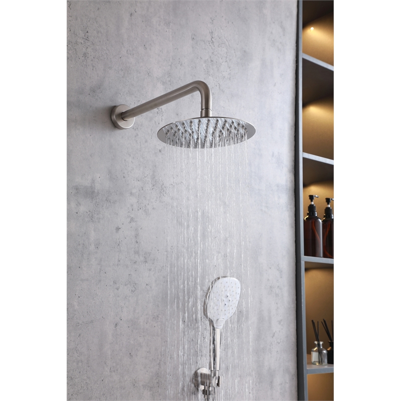 Pemberly Row Brass Shower Faucet System in Brushed Nickel