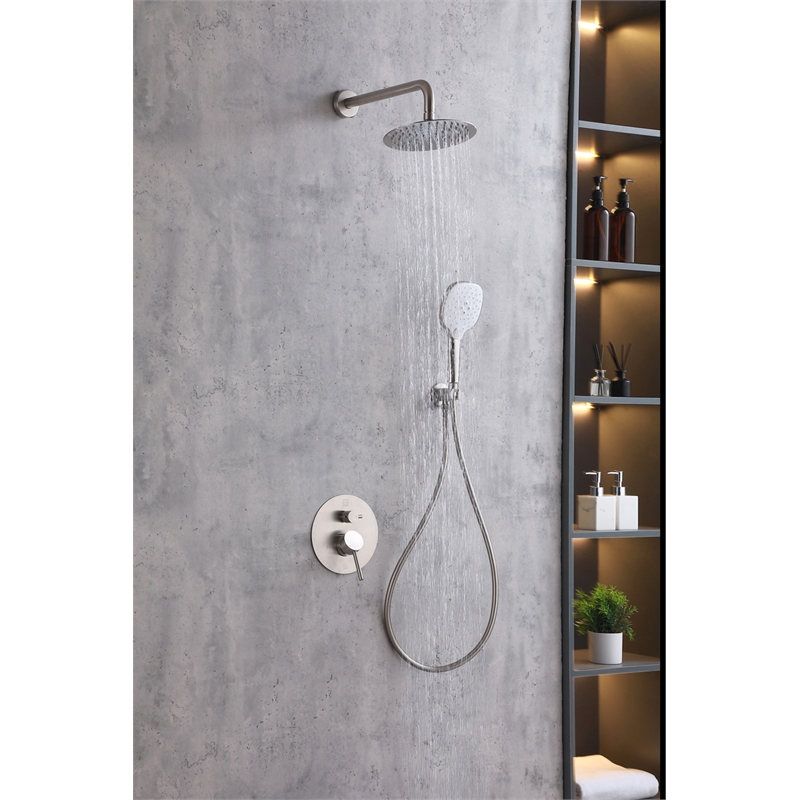 Pemberly Row Brass Shower Faucet System in Brushed Nickel