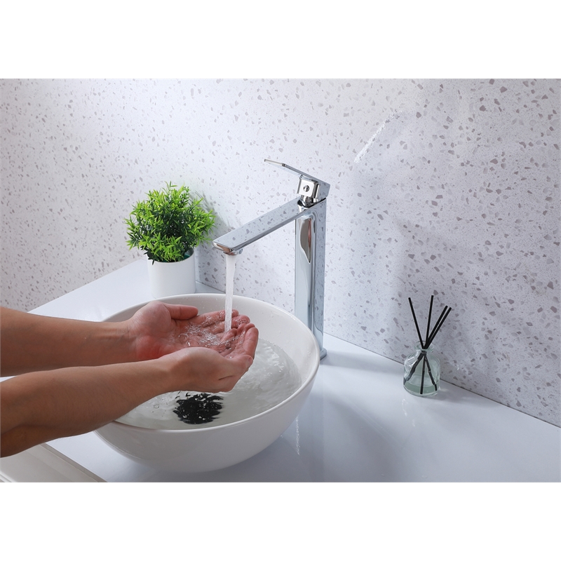 Pemberly Row Brass Single Handle Bathroom Faucet in Chrome