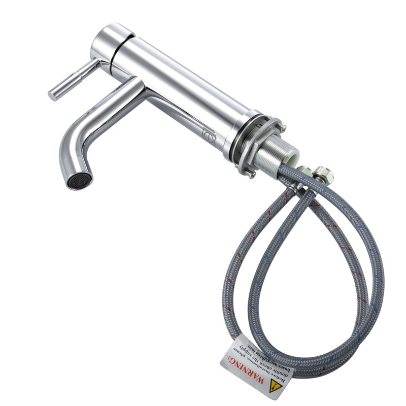 Pemberly Row Modern Single Handle Stainless Steel Bathroom Faucet in Chrome