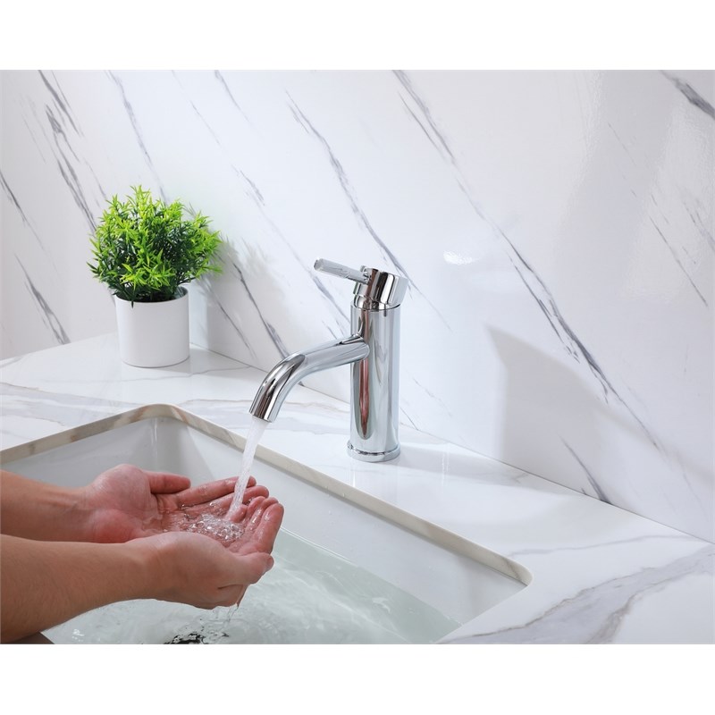 Pemberly Row Modern Single Handle Stainless Steel Bathroom Faucet in Chrome