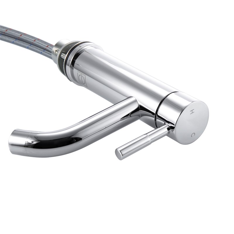 Pemberly Row Modern Single Handle Stainless Steel Bathroom Faucet in Chrome