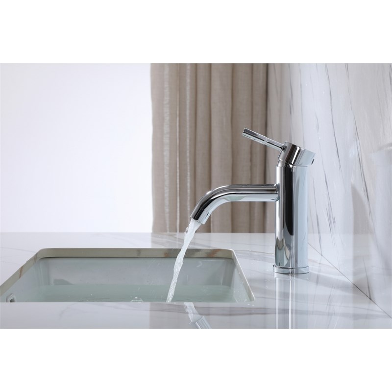 Pemberly Row Modern Single Handle Stainless Steel Bathroom Faucet in Chrome